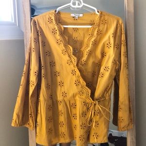 Madewell mustard wrap blouse